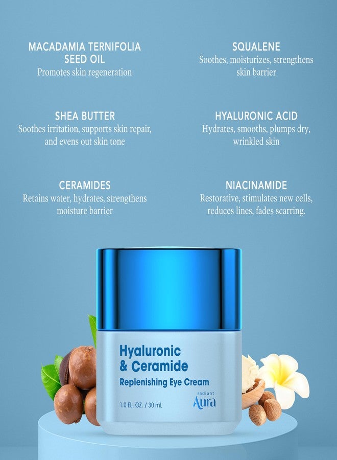 Radiant Aura Hyaluronic Acid & Ceramide Eye Cream For Dark Circles - Dermatologist Tested, Anti Aging Korean Skin Care - Deep Hydration & Depuffing Eye Treatment - Vegan, Clean Beauty - 1.0 Fl Oz - Image 4